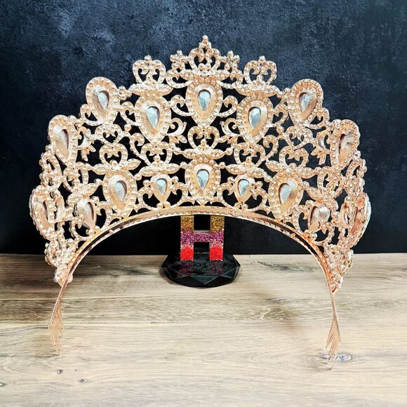 Homecoming Prom Headpiece, Quinceanera Comb Crown, Rose Gold Crystal, Tiara Comb main image 8